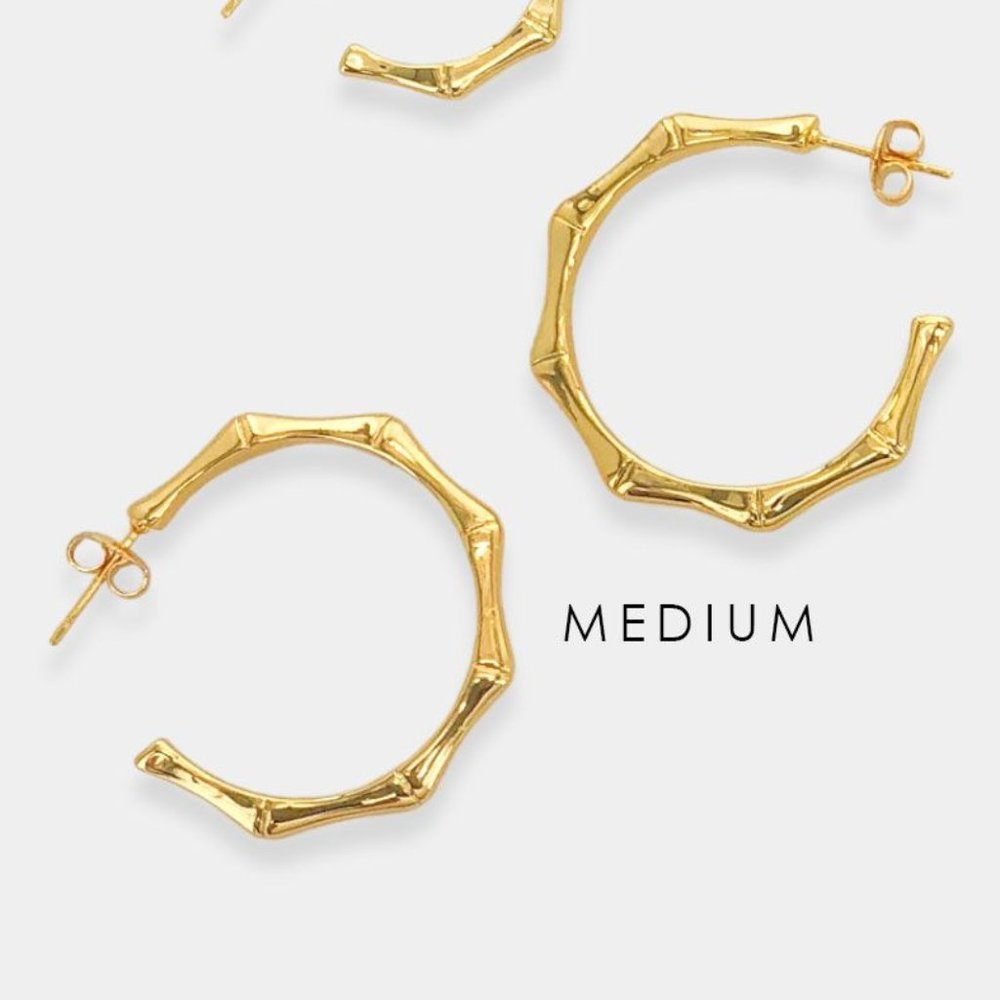 NEW 18K Gold Filled Bamboo Hoop Earrings - Picture 3 of 7